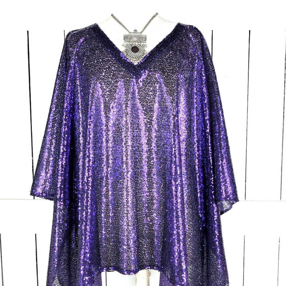 Purple sequins kimono caftan cover up tunic dress